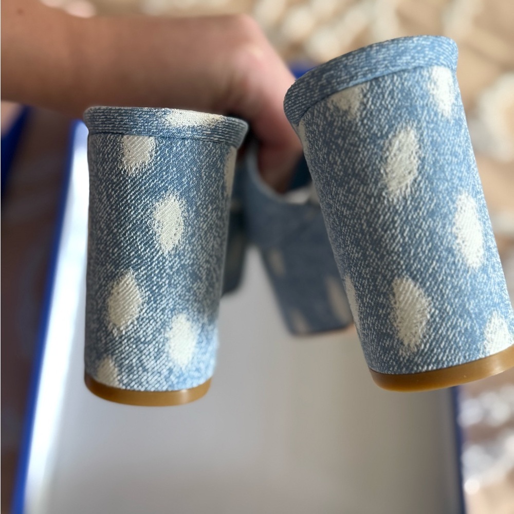 Stuart Weitzman Blue Patterned Denim Slide Mules - Picture 3 of 7